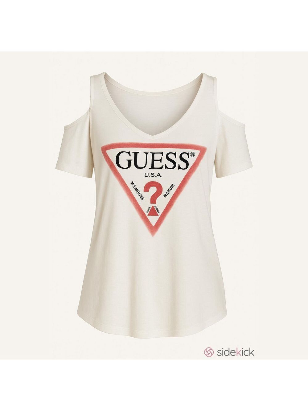 Guess White Rhinestone Signature Logo Cold Shoulder T-shirt Medium